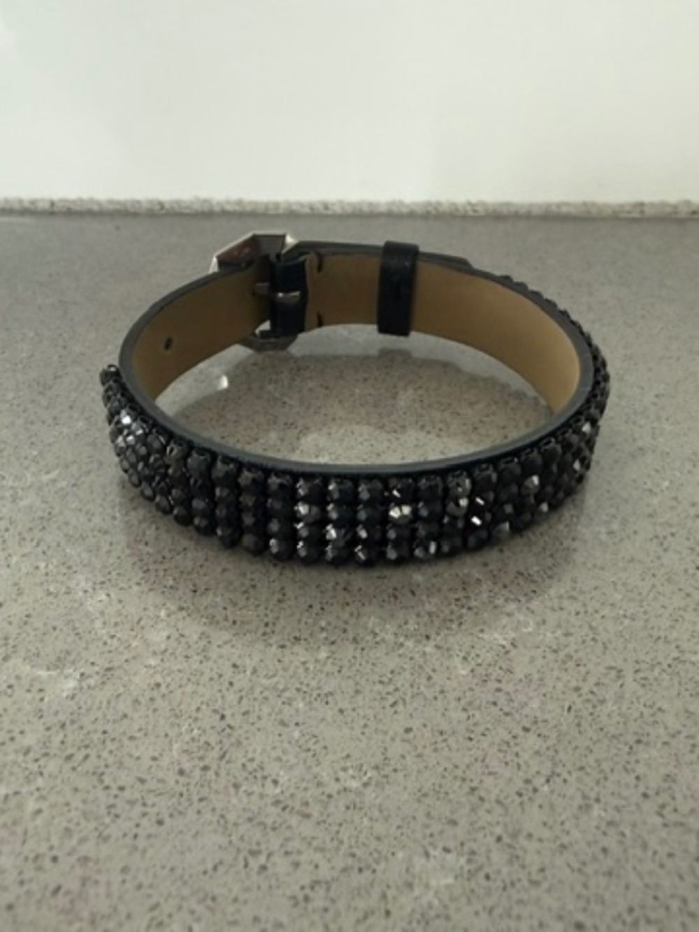 Swarovski Leather Bracelet Black Crystal Stones Adjustable Glam Boho 90s 8"